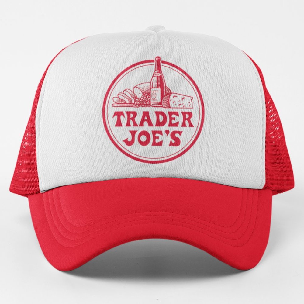 NEW Trader Joe's Foam Trucker Mesh Snapback Hat 2-TONE RED